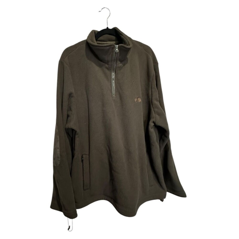 Alpha Industries Mens Sweater Sweatshirt 1/4 Zip Size 2XL Outdoor Brown Fleece